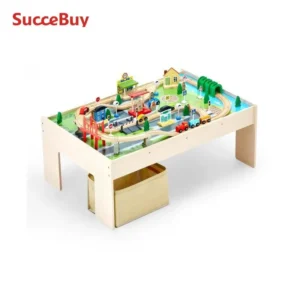 Kids Wooden Train Table Set 62/84 Multicolor Activity Play Table Toys with Storage Bin for Children Gaming Drawing Toy