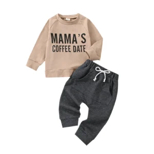 0-3Years 2Pcs Baby Boys Casual Outfit Letter Print Long Sleeve Sweatshirt Elastic Waist Pants Set