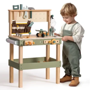 Wooden Kids Tool Bench Toddler Tool Bench Toy Play Workbench Workshop with Tool Belt Perfect for Kids Ages 3-5