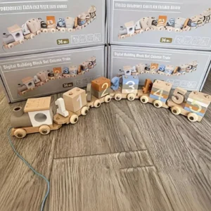 Wooden Montessori Early Education European Style Puzzle Train Digital Building Blocks Assembly Cognitive Matching Tractor Toy