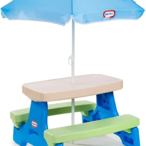 Foldable Kids Picnic Table with UV Umbrella, Portable for Indoor/Outdoor Play, Ages 18M-5Y