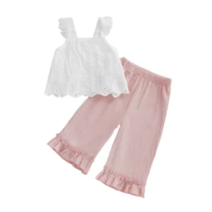 Adorable Baby Girls Summer Outfit Comfortable Cotton Blend Sleeveless  2 Piece Set with Bow Detail